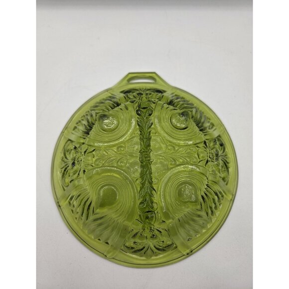 Vintage Indiana Glass Killarney Avocado Green 8" Divided Relish Dish Handle - Picture 8 of 10